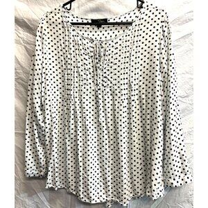 Suzanne Betro Womens Polka Dot Long Sleeve Blouse XL Rayon Front tie Closure